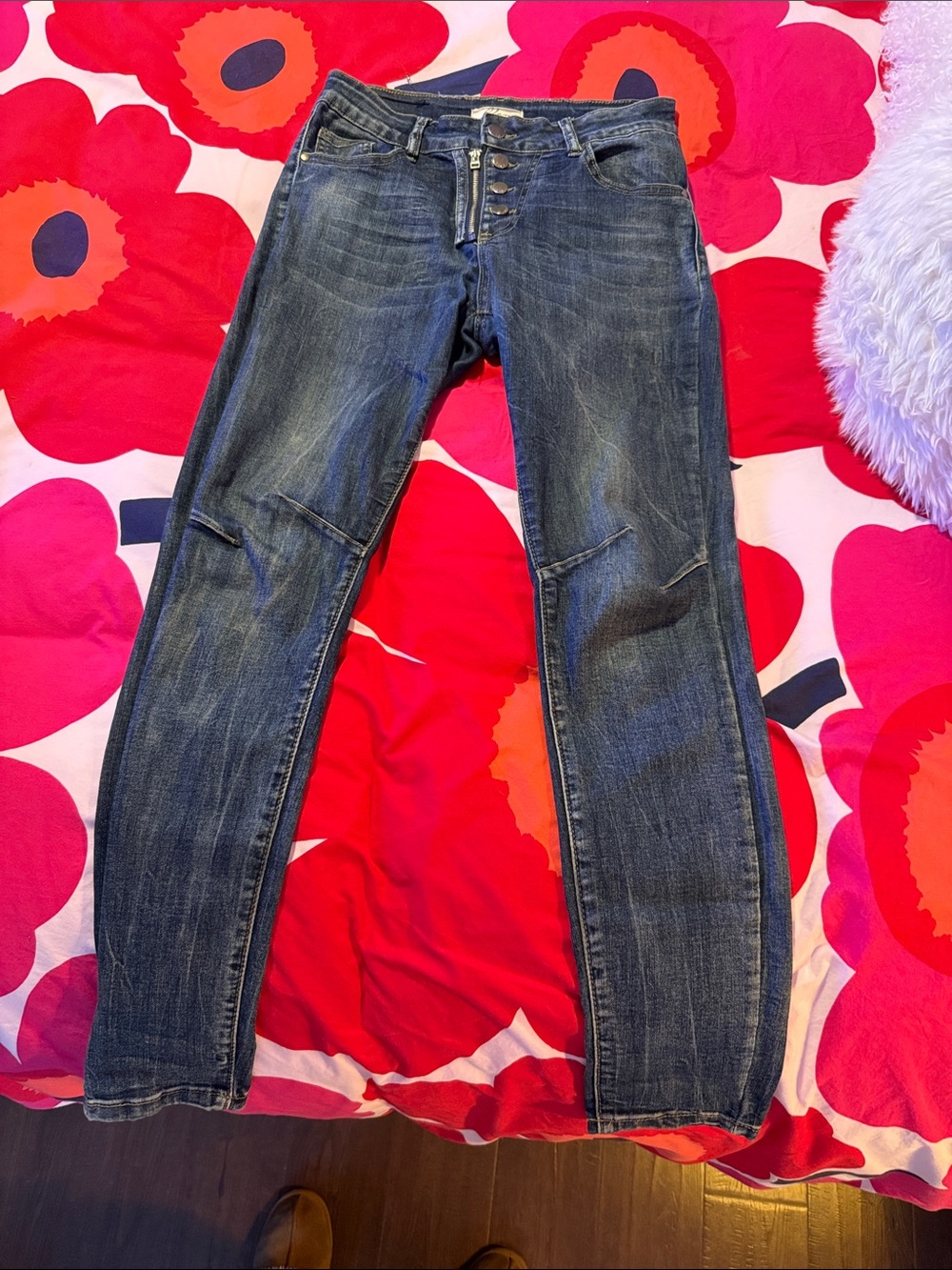 Elan Dark Blue Skinny Jeans with Button Fly